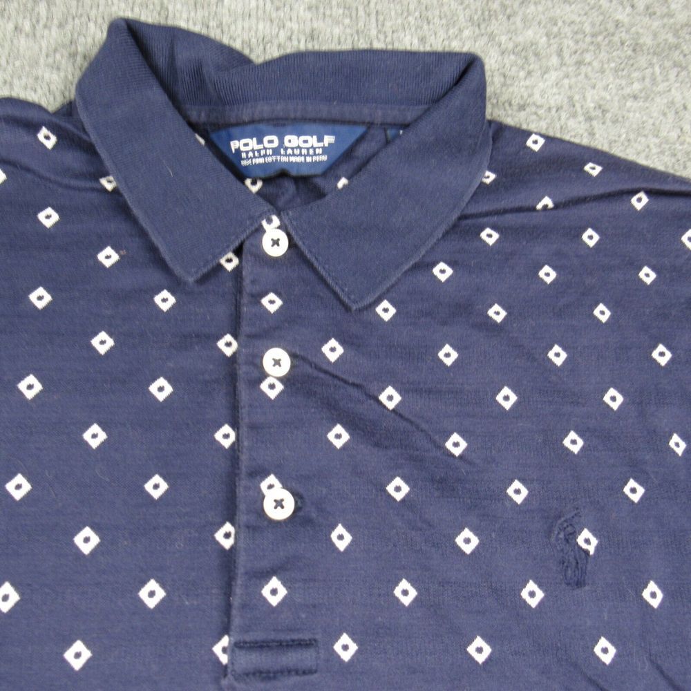 Polo Golf Shirt Men Large Polo Ralph Lauren Blue White‎ Geometric All Over Print